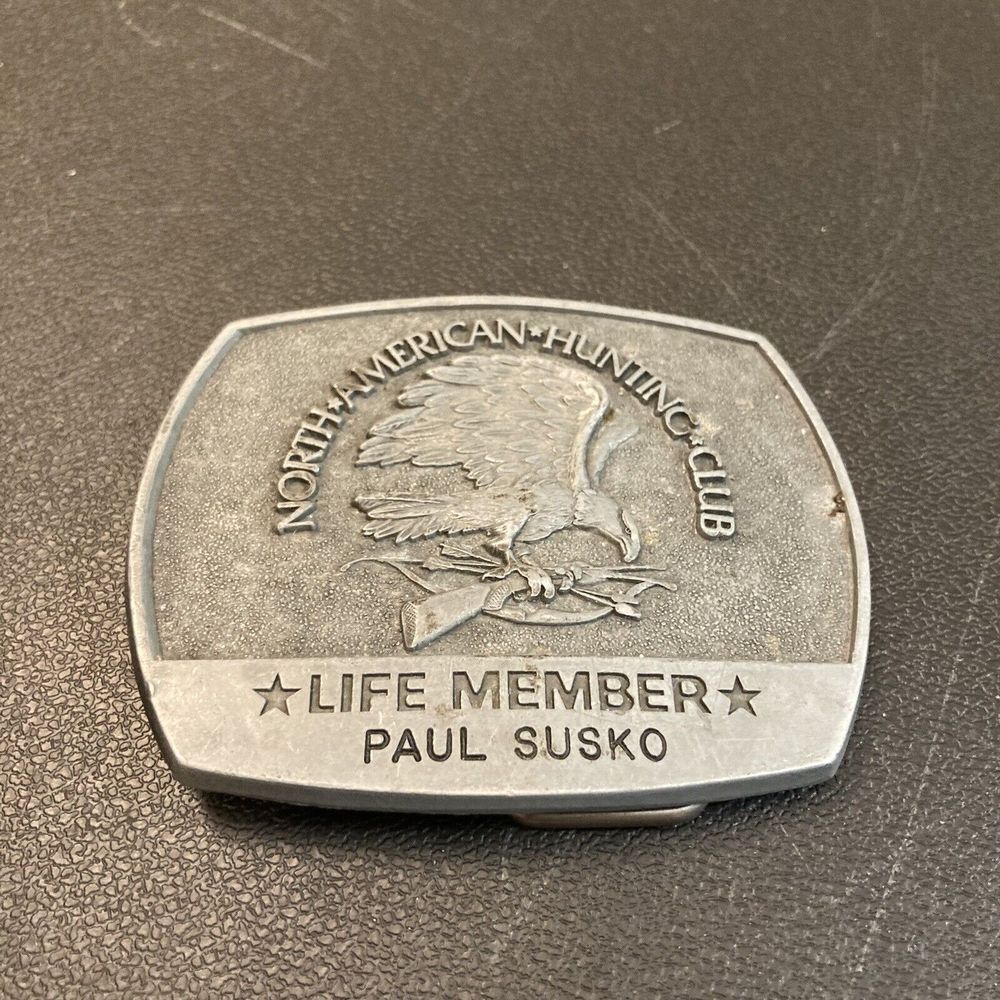 Vtg North American Hunting Club 1981 Life Member P Susko Metal Belt Buckle Eagle